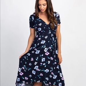 PinkBlush Navy Floral Hi-Low Maternity Wrap Dress XL